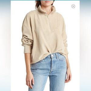 TOPSHOP Ribbed Velour Half Zip Sweatshirt
